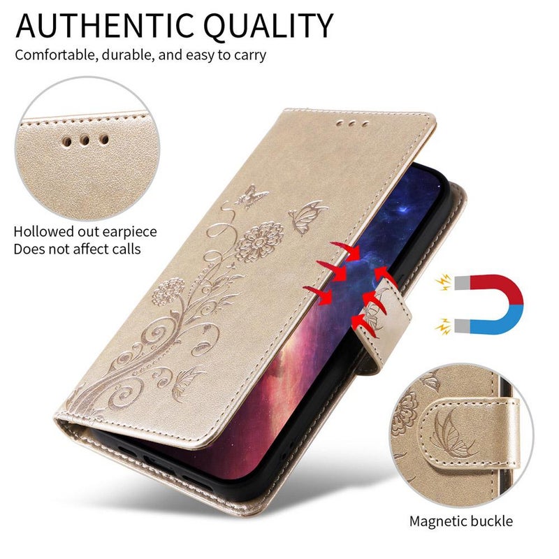 erorex For Honor 400 Smart 5G Embossed  Flowers Leather Phone Case(Gold) - Image 4