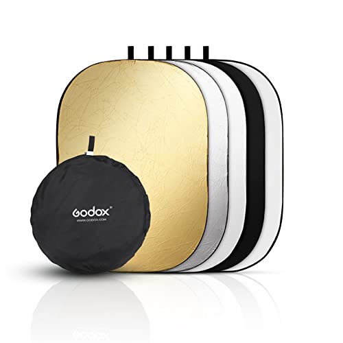 GODOX 32"x47"/80x120cm Collapsible Photography Light Reflector, 5-in-1 Oval Multi Disc Diffuser with Carrying Bag - Gold, Silver, Black, White, Translucent for Video Studio Outdoor Lighting - Image 1