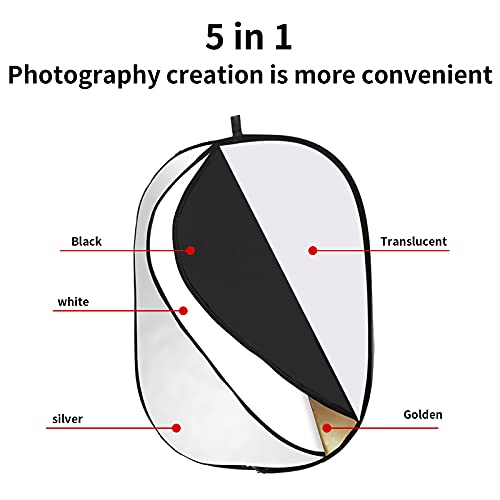 GODOX 32"x47"/80x120cm Collapsible Photography Light Reflector, 5-in-1 Oval Multi Disc Diffuser with Carrying Bag - Gold, Silver, Black, White, Translucent for Video Studio Outdoor Lighting - Image 2