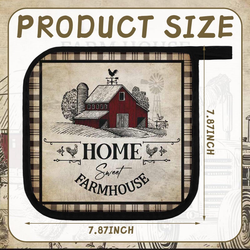 Bencailor 12 Pcs Pot Holders With Pocket Kitchen Hot Potholders Hot Pad Oven Mitts Cookie Bag Oven Gloves For Kitchen Gift Baking Cooking(Brown Farmhouse Rooster) - Image 3