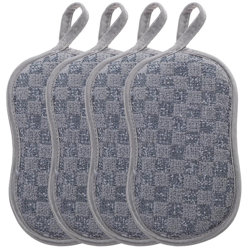 Double Sided Microfiber Kitchen Sponge Scrubbers 4 Pack Gray Dishwashing Scrub Pads - Image 2