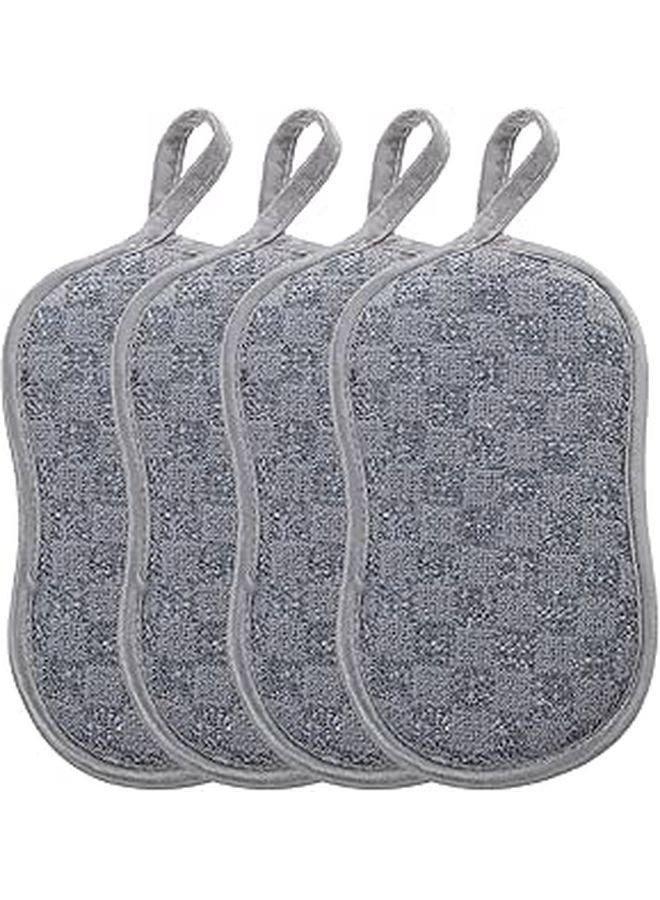 Double Sided Microfiber Kitchen Sponge Scrubbers 4 Pack Gray Dishwashing Scrub Pads - Image 1