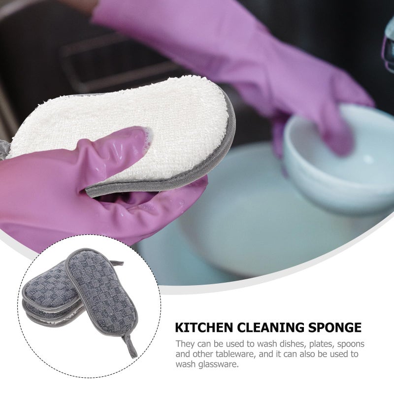 Double Sided Microfiber Kitchen Sponge Scrubbers 4 Pack Gray Dishwashing Scrub Pads - Image 4