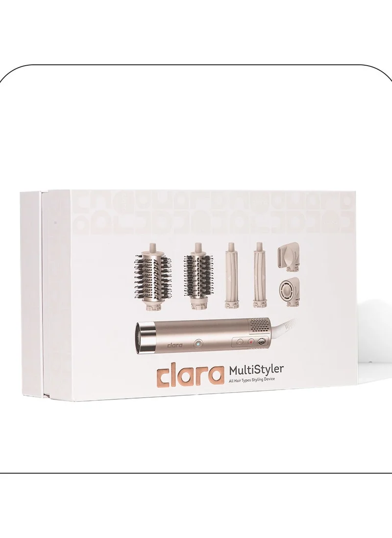 Clara  Multi Styler for All Hair Types – 6-in-1 Styling Tool with Auto-Wrap Curlers, Blow Dryer, Round & Oval Brush – 1500W Ionic Hair Styler for Frizz-Free Waves & Salon Blowouts, Silver/Beige Rose Gold for Women | Best Price UAE