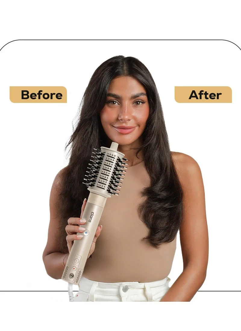 Clara  Multi Styler for All Hair Types – 6-in-1 Styling Tool with Auto-Wrap Curlers, Blow Dryer, Round & Oval Brush – 1500W Ionic Hair Styler for Frizz-Free Waves & Salon Blowouts, Silver/Beige Rose Gold for Women | Best Price UAE
