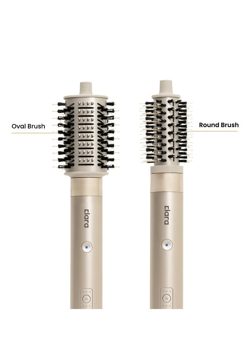 Clara  Multi Styler for All Hair Types – 6-in-1 Styling Tool with Auto-Wrap Curlers, Blow Dryer, Round & Oval Brush – 1500W Ionic Hair Styler for Frizz-Free Waves & Salon Blowouts, Silver/Beige Rose Gold for Women | Best Price UAE