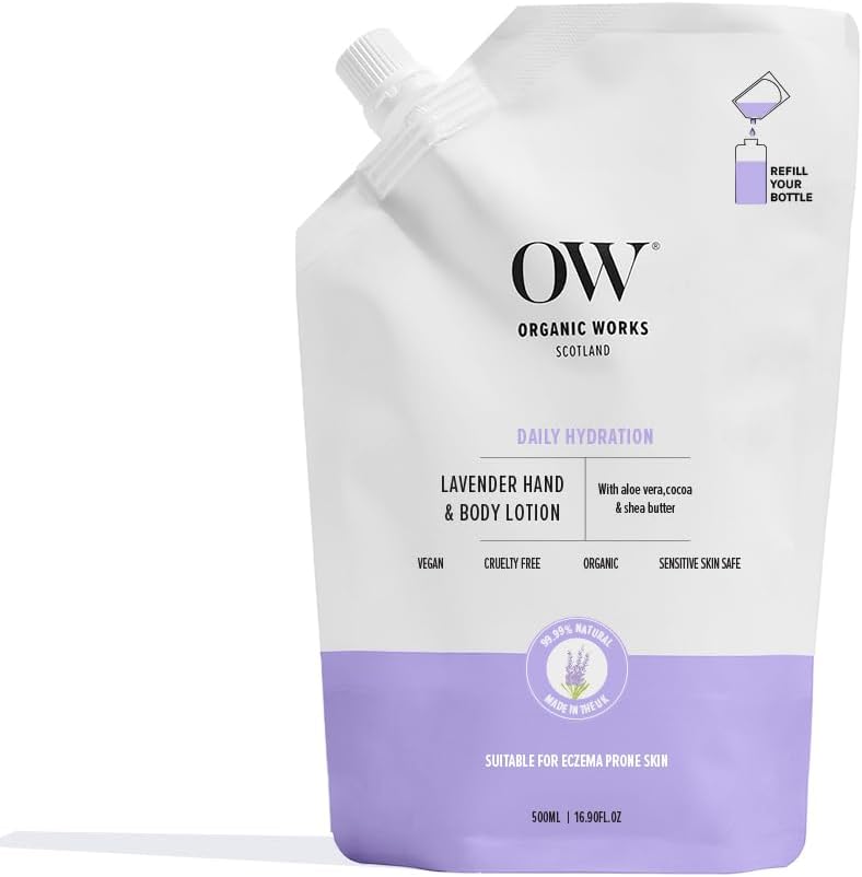 Organic Works Lavender Hand Body Lotion 500ml24hr Intense Hydrating Moisturiser for Dry to Extra Dry AcneEczemaProne SkinCoconut Oil Shea butterReduce Fine LinesWrinklesSensitive Skin Safe
