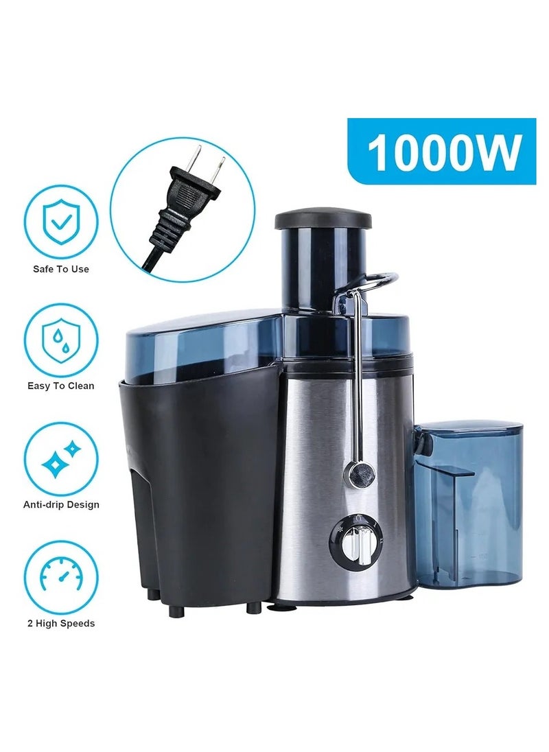 HTH Household Electric Juicer with 3 Speed Modes 1200mL Large Capacity Pulp Container Anti Drip Design Wide Chute Fruit and Vegetables Juice Extractor with Stainless Steel Body and Mesh Strainer  - Image 2