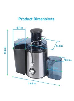 HTH Household Electric Juicer with 3 Speed Modes 1200mL Large Capacity Pulp Container Anti Drip Design Wide Chute Fruit and Vegetables Juice Extractor with Stainless Steel Body and Mesh Strainer  - Image 3