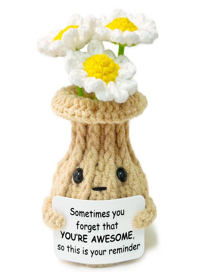 RFUYIR Positive Crochet Daisy Inspirational Gift Women - Sometimes You Forget You're Awesome - Easter Basket Stuffers Crochet Flowers Daisy Decor - Image 1