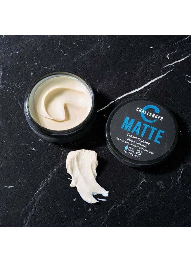 Challenger - Men's Matte Cream Pomade, 1.5 Ounce | Natural Finish, Clean & Subtle Scent | Medium Firm Hold | Best Water Based Hair Styling Paste, Wax, Fiber, Clay, & Gel All In One - Image 1