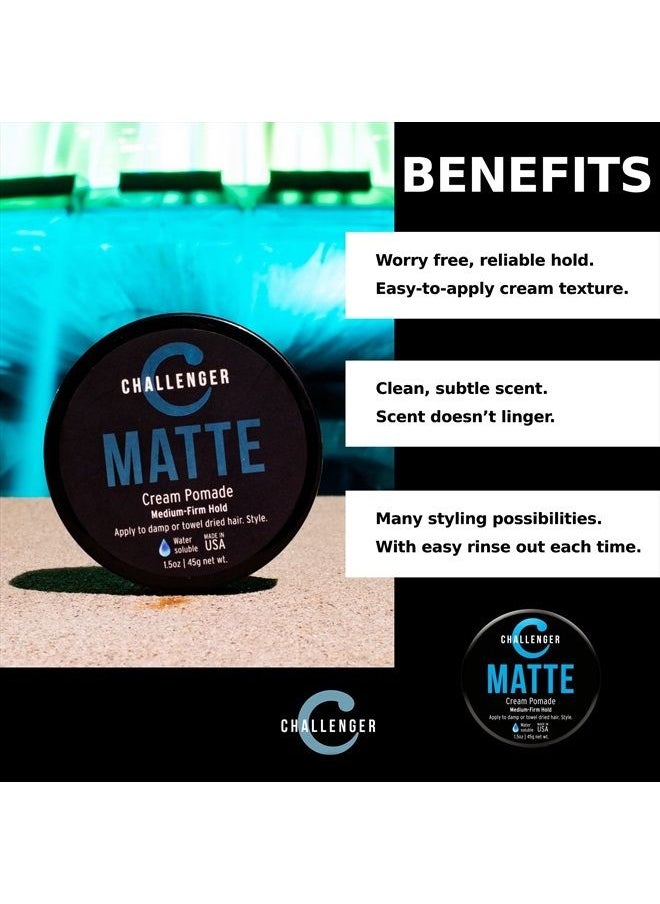 Challenger - Men's Matte Cream Pomade, 1.5 Ounce | Natural Finish, Clean & Subtle Scent | Medium Firm Hold | Best Water Based Hair Styling Paste, Wax, Fiber, Clay, & Gel All In One - Image 1
