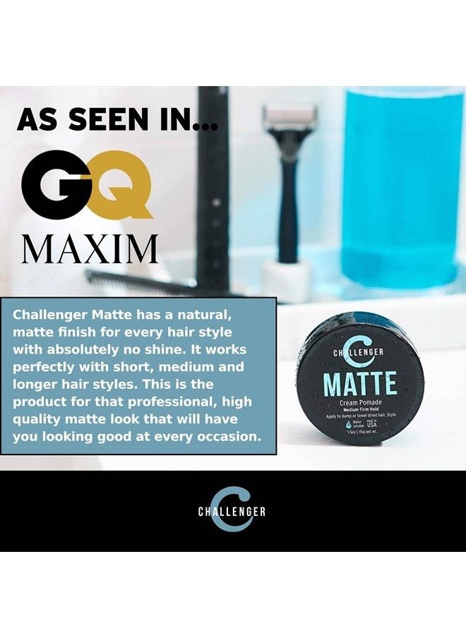 Challenger - Men's Matte Cream Pomade, 1.5 Ounce | Natural Finish, Clean & Subtle Scent | Medium Firm Hold | Best Water Based Hair Styling Paste, Wax, Fiber, Clay, & Gel All In One - Image 1