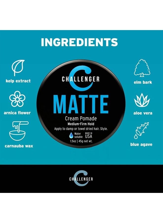 Challenger - Men's Matte Cream Pomade, 1.5 Ounce | Natural Finish, Clean & Subtle Scent | Medium Firm Hold | Best Water Based Hair Styling Paste, Wax, Fiber, Clay, & Gel All In One - Image 1