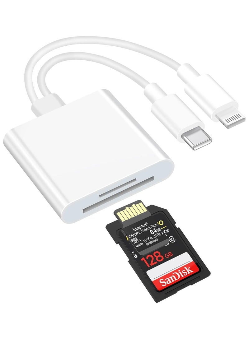 AROAQ iPhone Card Reader, Lightning and USB-C SD/TF Card Camera Adapter Multi-Card Reader with Dual Slot, Plug and Play Compatible with iOS and Android, for iPhone iPad, MacBook, iMac - Image 1