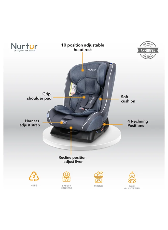 نورتر Otto BabyKids 4in1 Car Seat 4 Position Recline 5Point Safety Harness 10 Level Adjustable Headrest 0 months to 12 years Group 0123 Upto 36kg Official Product