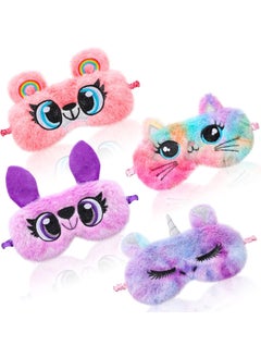 Haysandy Haysandy 4 Pack Plush Sleep Eye Mask Sleeping Mask Cute Animal Eye Mask Soft Faux Fur Blindfold for Kids Girls and Adult Travel(Classic Style) 
