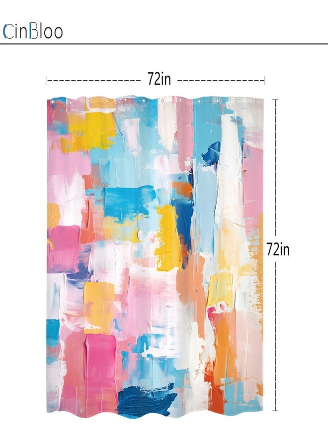 Cinbloo Abstract Colorful Shower Curtain 72Wx72H Watercolor Pink Blue Oil Painting Minimalist Modern Bathroom Set Aesthetic Bath Curtain Cloth Fabric Bathroom Accessories Decor with 12 Hooks - Image 5