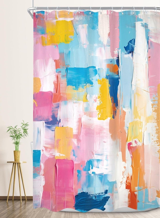 Cinbloo Abstract Colorful Shower Curtain 72Wx72H Watercolor Pink Blue Oil Painting Minimalist Modern Bathroom Set Aesthetic Bath Curtain Cloth Fabric Bathroom Accessories Decor with 12 Hooks - Image 1
