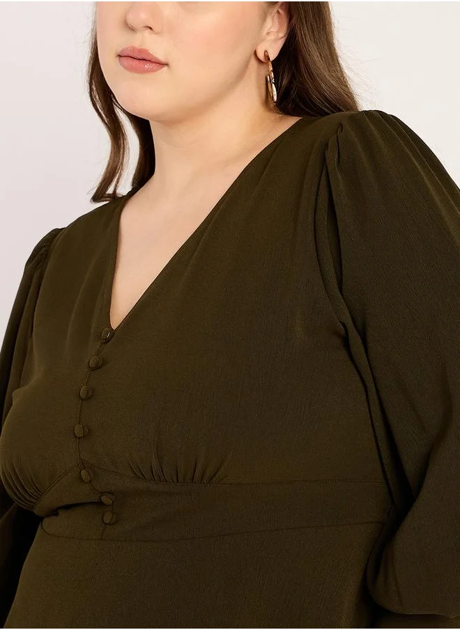 فيميلا Plus Size Crinkled V Neck Top and Pants Co-Ords by Styli
