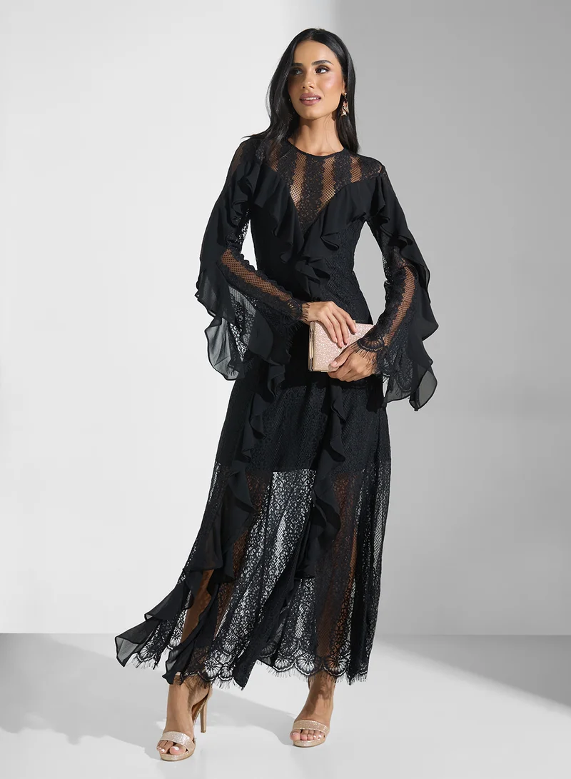 Keepsake Lace Ruffle Maxi Dress