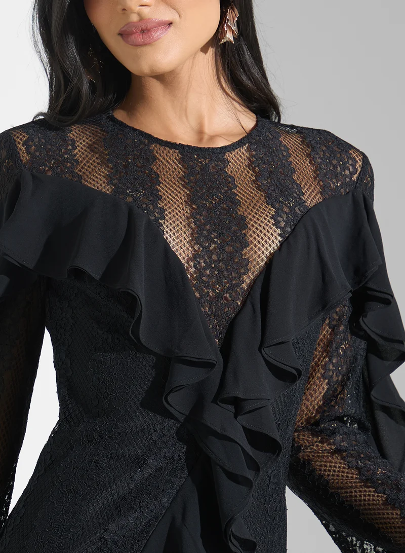 Keepsake Lace Ruffle Maxi Dress