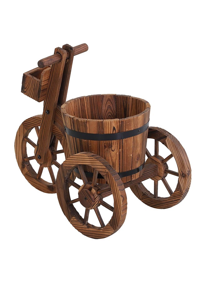 HOME TASTE Hometaste Cycle Shaped Wooden Flowers Pot Wood Cart Garden Planter Pot With 3 Wheels Barrow Wagon Flower Barrel Outdoor Decoration For Patio Lawn Backyard Wooden Flower Vase Flowers Planter  - Image 1