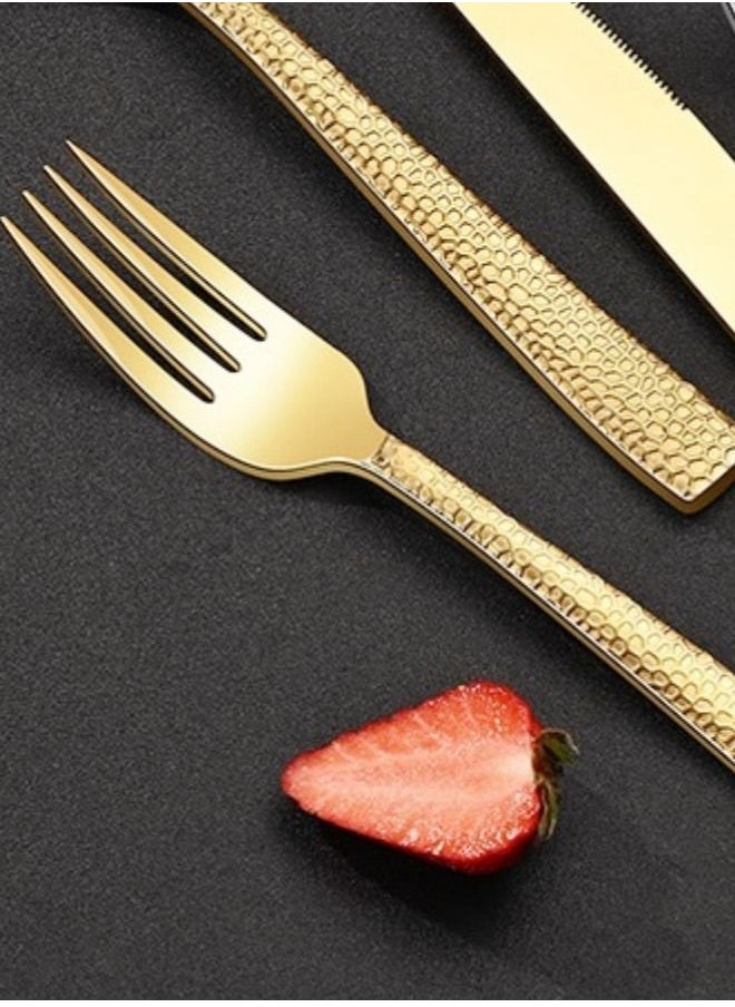Kaykya - 12 Pack Light Luxury Creative Hammer Pattern Stainless Steel Forks Suitable For Kitchen Dinners Picnic Gold - Image 1