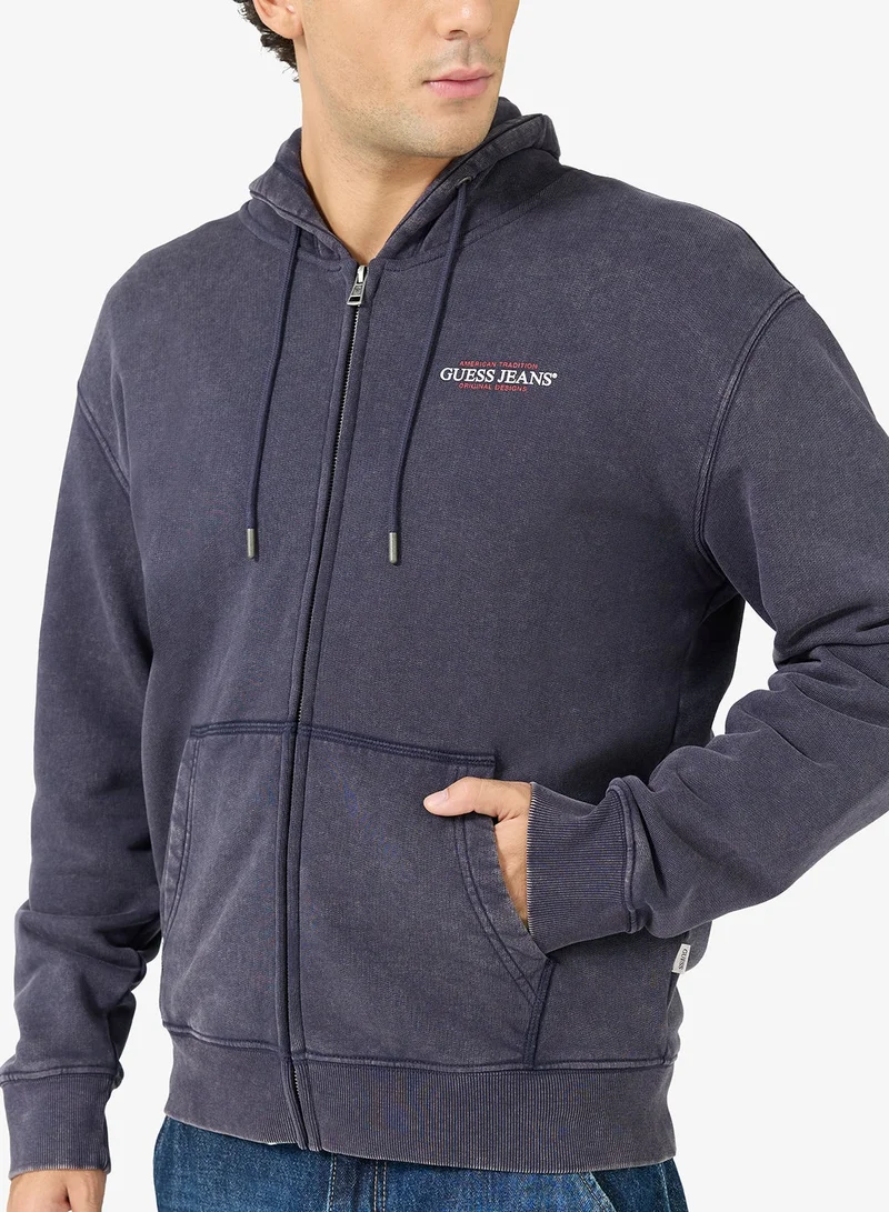 GUESS  Zip Through regular Hooded Sweatshirt for Men | Best Price UAE