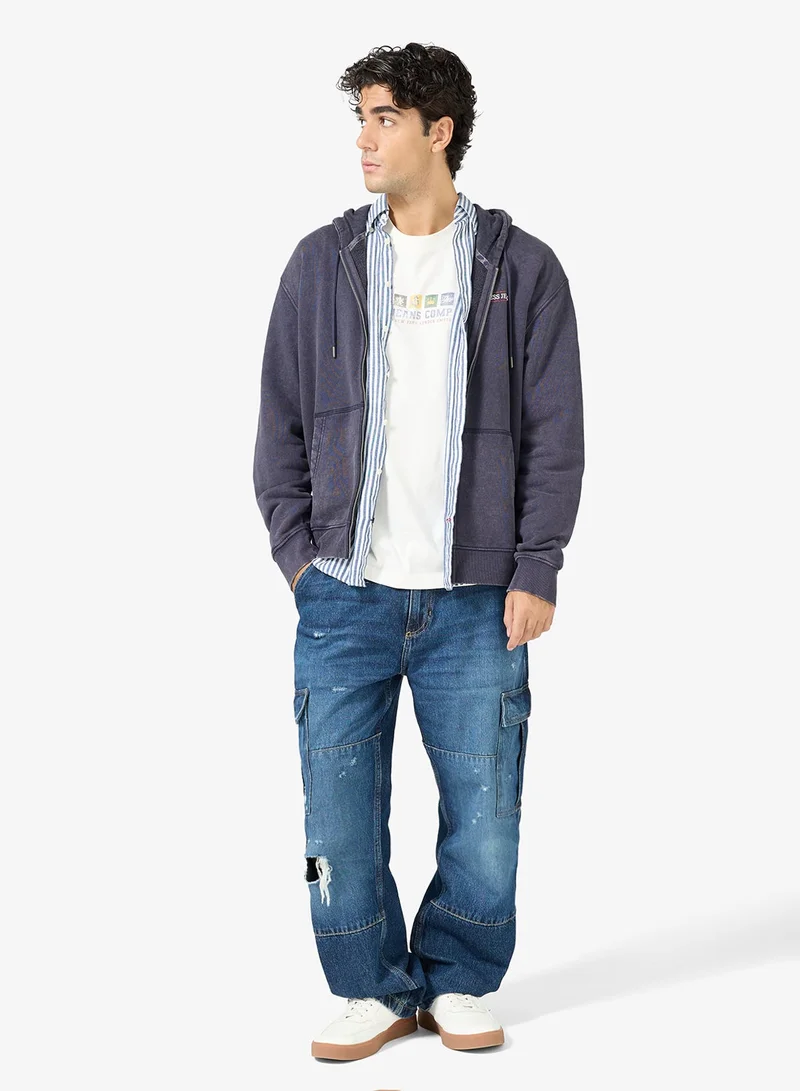 GUESS  Zip Through regular Hooded Sweatshirt for Men | Best Price UAE