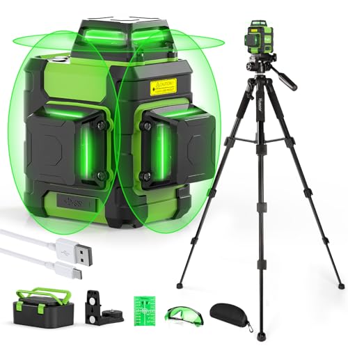 Huepar Laser Level 360° with Tall Tripod, Self Leveling Rechargeable Lazer Leveler for Construction and Picture Hanging, Nivel Laser with Pluse Mode for Outdoor, Hard Carry Case, 50" Tripod, Glasses - Image 1