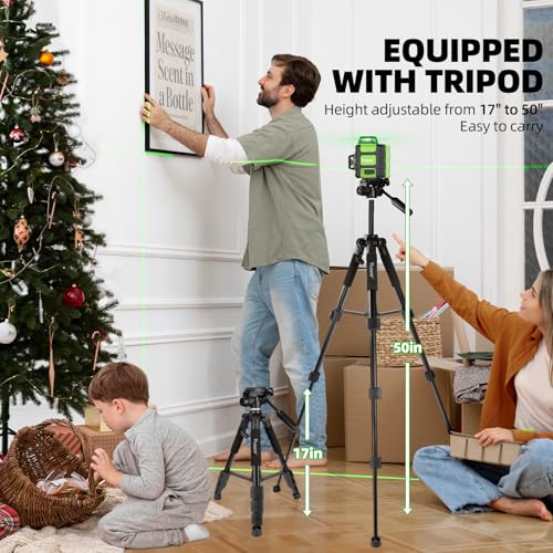 Huepar Laser Level 360° with Tall Tripod, Self Leveling Rechargeable Lazer Leveler for Construction and Picture Hanging, Nivel Laser with Pluse Mode for Outdoor, Hard Carry Case, 50" Tripod, Glasses - Image 3
