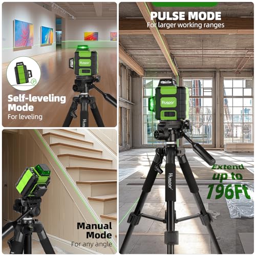 Huepar Laser Level 360° with Tall Tripod, Self Leveling Rechargeable Lazer Leveler for Construction and Picture Hanging, Nivel Laser with Pluse Mode for Outdoor, Hard Carry Case, 50" Tripod, Glasses - Image 2