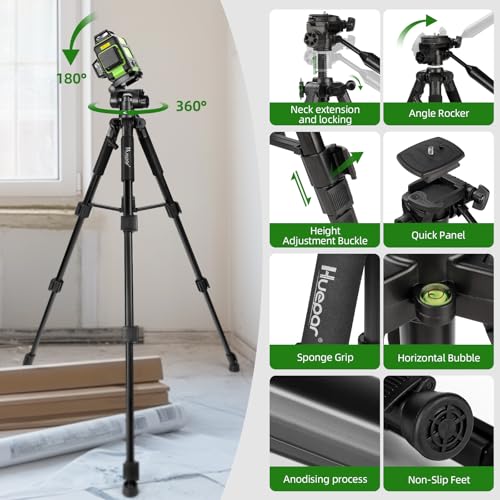 Huepar Laser Level 360° with Tall Tripod, Self Leveling Rechargeable Lazer Leveler for Construction and Picture Hanging, Nivel Laser with Pluse Mode for Outdoor, Hard Carry Case, 50" Tripod, Glasses - Image 4