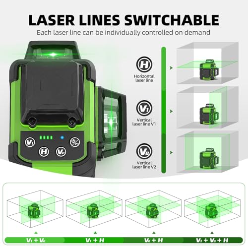 Huepar Laser Level 360° with Tall Tripod, Self Leveling Rechargeable Lazer Leveler for Construction and Picture Hanging, Nivel Laser with Pluse Mode for Outdoor, Hard Carry Case, 50" Tripod, Glasses - Image 5