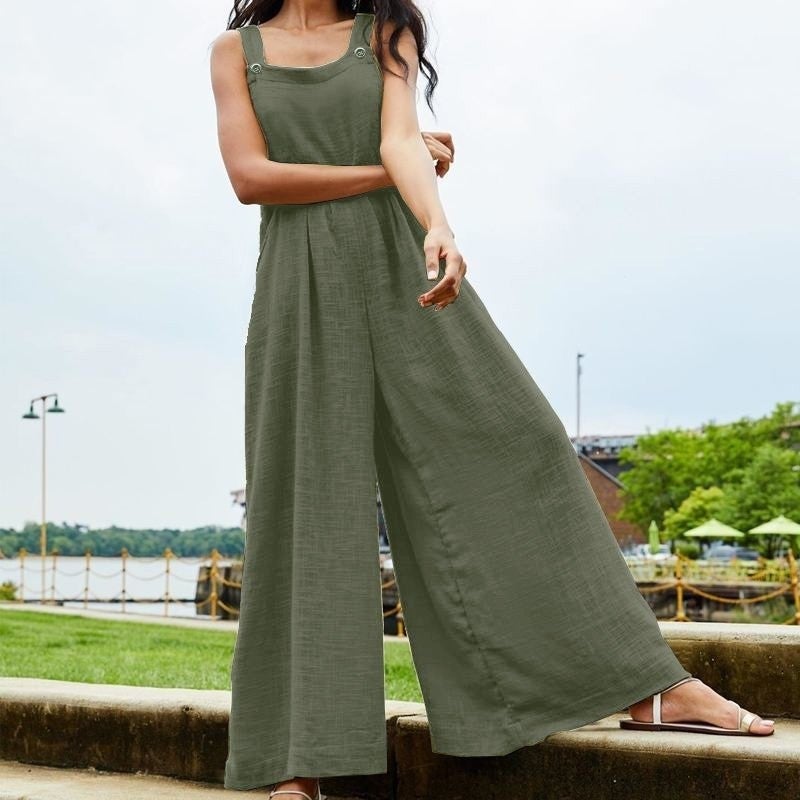 Barbora Linen Summer Daily Casual Women's Jumpsuit LN238HAKI 