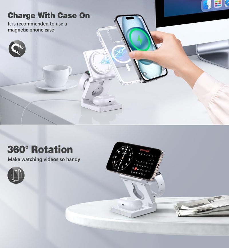 Ziweo 3 in 1 Wireless Charging Station for Apple Multple Devices - Foldable Magnetic Wireless Charger Dock -Travel 18W Charging Pad for iPhone 17 16 15 14 13 12 Pro/Pro Max/Plus/Watch & Airpods All Series - Image 4