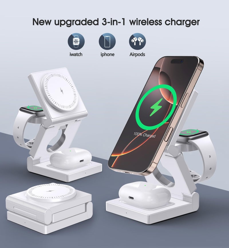 Ziweo 3 in 1 Wireless Charging Station for Apple Multple Devices - Foldable Magnetic Wireless Charger Dock -Travel 18W Charging Pad for iPhone 17 16 15 14 13 12 Pro/Pro Max/Plus/Watch & Airpods All Series - Image 5