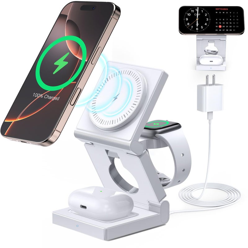 Ziweo 3 in 1 Wireless Charging Station for Apple Multple Devices - Foldable Magnetic Wireless Charger Dock -Travel 18W Charging Pad for iPhone 17 16 15 14 13 12 Pro/Pro Max/Plus/Watch & Airpods All Series - Image 1