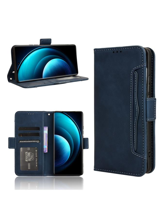 جرين تايجر جراب هاتف جلدي لهاتف vivo X100 5G ملمس جلد العجل مع فتحات للبطاقات (أزرق)