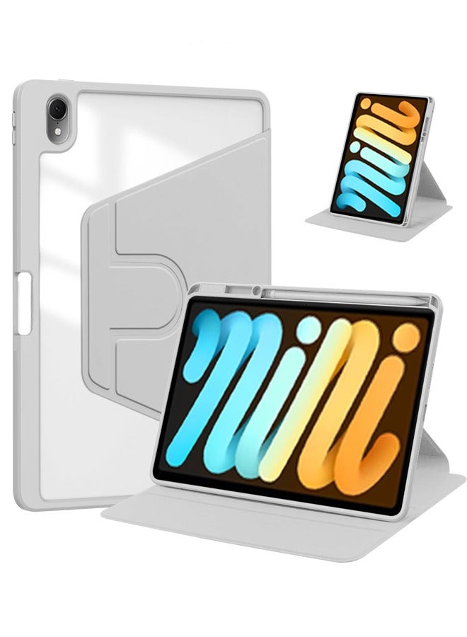 كيس لـ iPad mini (2024/2021) 7th/6th 8.3-بوصة ، كيس حماية اللوح ، تصميم دوران 360 درجة أكريليك ، إيقاظ / نوم تلقائي ، جلد ناعم ، رمادي - Image 1