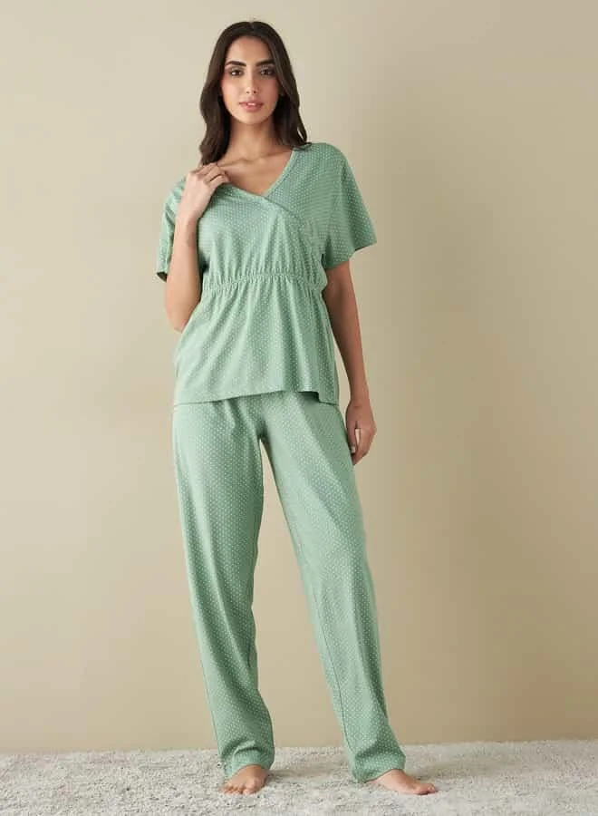 Splash FAV All-Over Polka Dot Print Maternity T-shirt and Pyjama Set