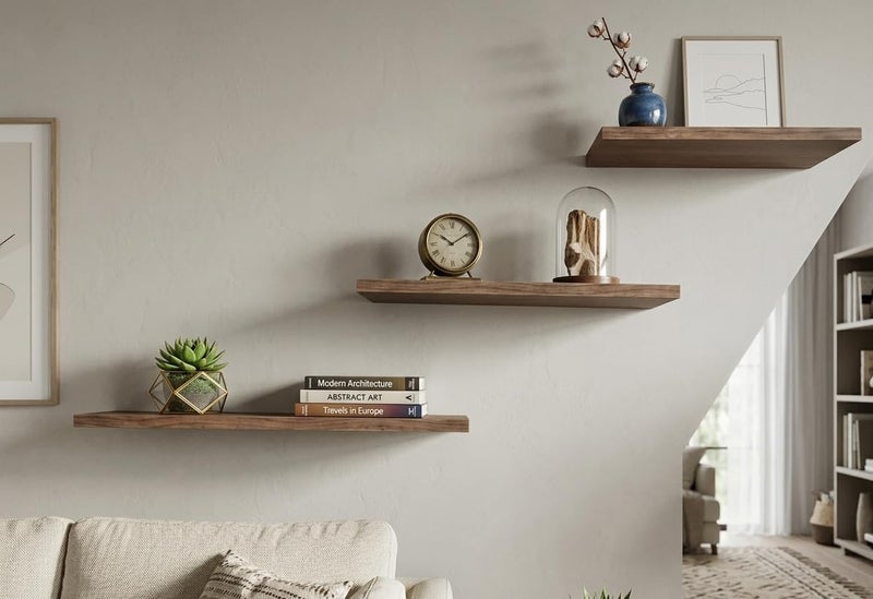 MDF Floating Shelves, Brown, 18 mm Thickness, 40, 46 and 50 cm, Width 15 cm, High Quality, with Installation Supplies - Image 2