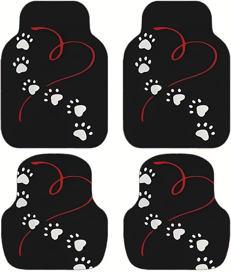 Universal Car Floor Mats Non Slip 4 PCS Paw Prints And Hearts - Image 1