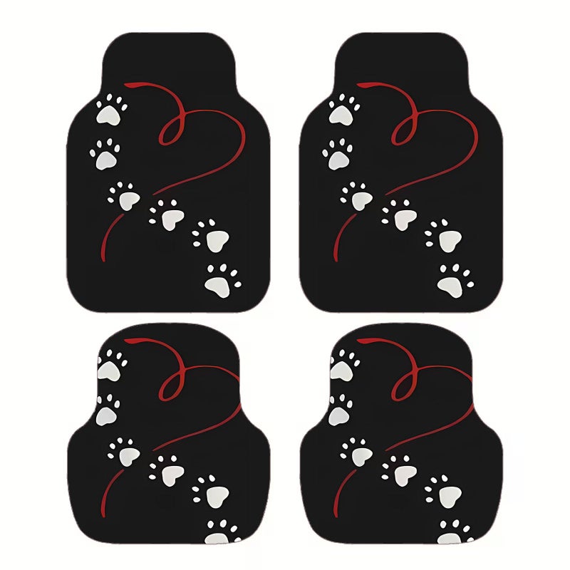 Universal Car Floor Mats Non Slip 4 PCS Paw Prints And Hearts - Image 2