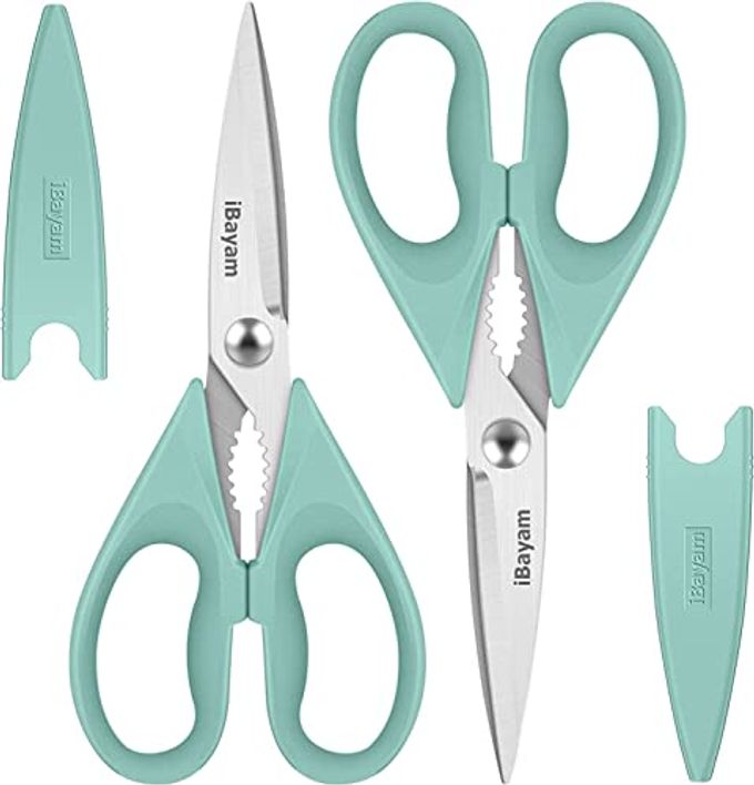 Kitchen Shears, iBayam Kitchen Scissors Heavy Duty Meat Scissors Poultry Shears, Dishwasher Safe Food Cooking Scissor All Purpose Stainless Steel Utility Scissor, 2-Pack (Aqua Sky)