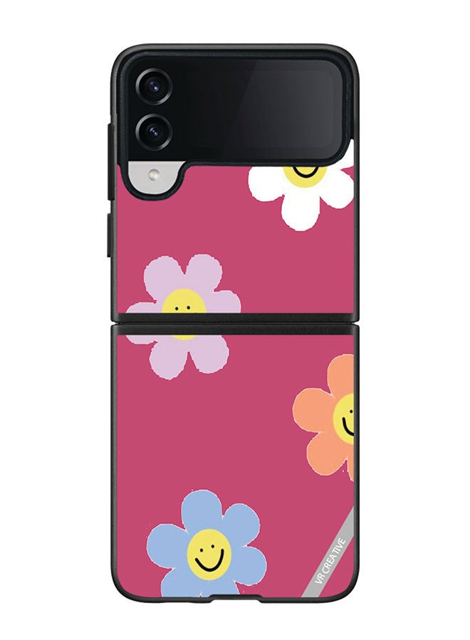 VR CREATIVE Protective Case Cover For Samsung Galaxy Z Flip4 Flower Design Multicolour - Image 1