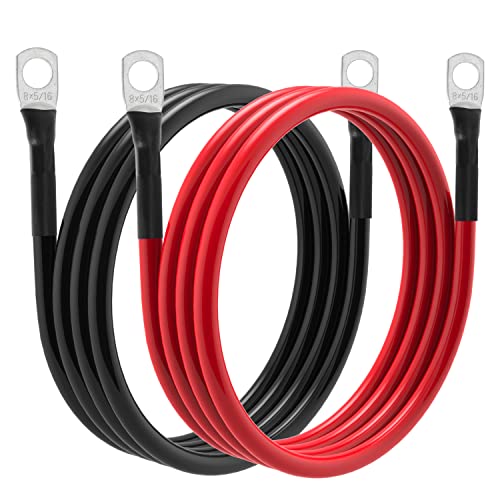 TUELETFU 8 AWG Battery Cable 8 Gauge Power Inverter Cables with 516 Inch Lugs Both Ends for Solar Boat Marine RV Car 2 Pack 3FT - Image 1