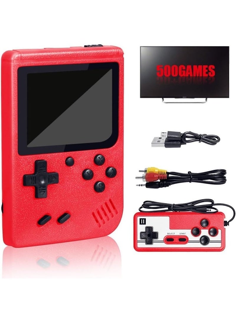 Handheld Game Console for Kids – 2 Player Gamepad with 500 Built-in Classic Games, 3.0" LCD Screen, Rechargeable Battery, TV Output Support, Portable Gaming Device for Boys & Girls (Red) - Image 1