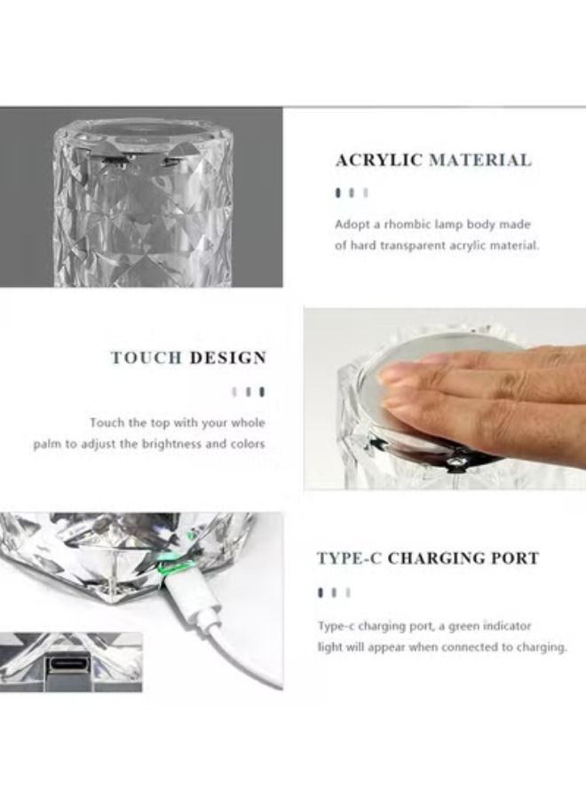 ACLIX USB Touch Crystal Diamond Table Lamp With Three Colour Lighting White 21 x 9 x 9cm - Image 3